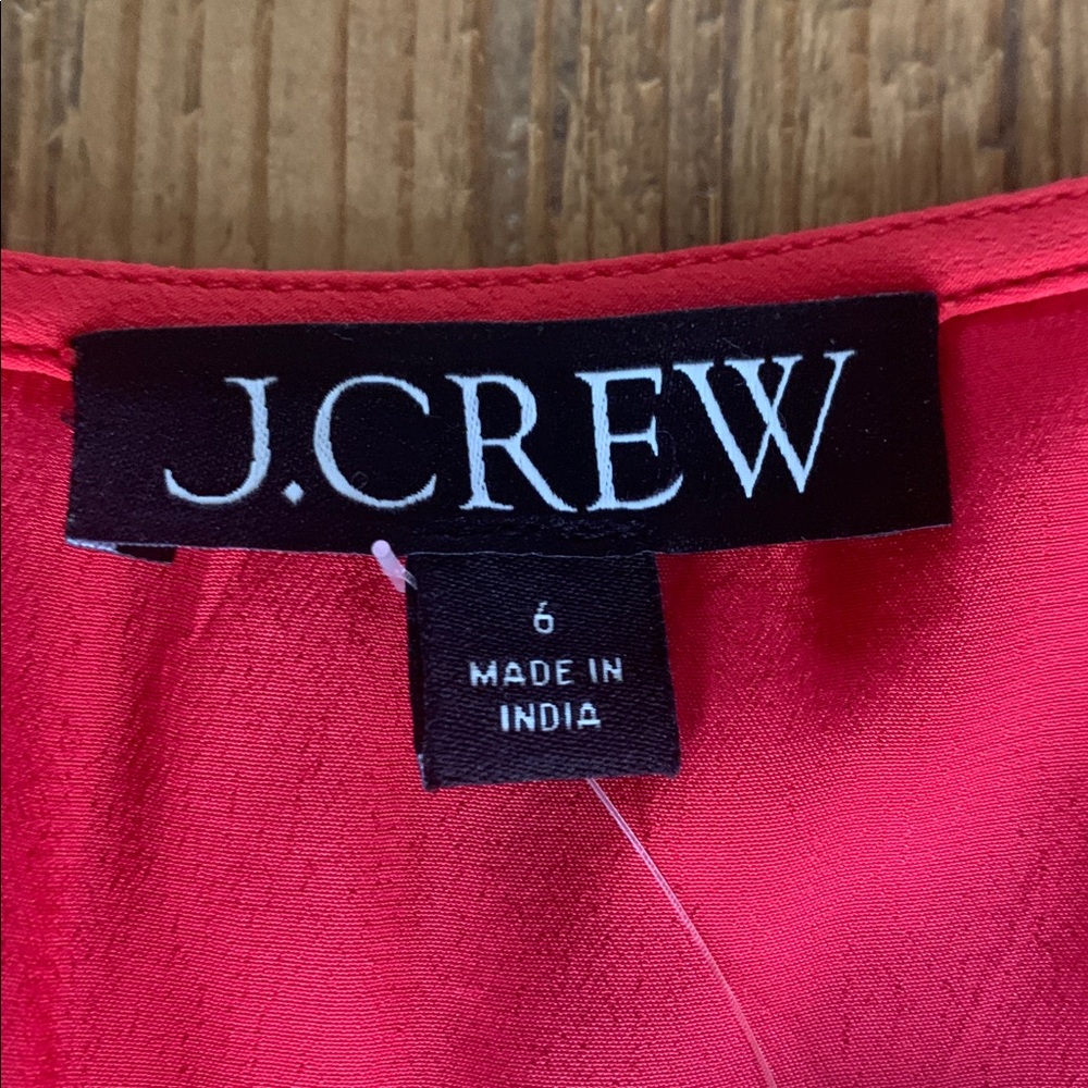 J Crew Smocked Trim Maxi Dress Red Crepe De Chine NWT Sz 6 Tie In Back - Picture 2 of 14
